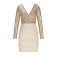 thumbnail image 5 of Mikilon Women's Solid Color Sequins Dress V-Neck Patchwork Long Sleeve Casual Loose Dresses, 5 of 5