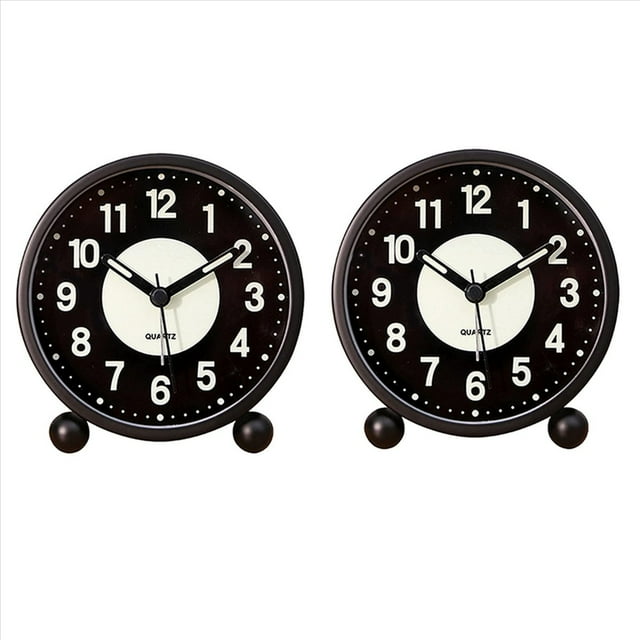 2X Reloj Despertador Luminoso de 4 Pulgadas Redondo Silencioso AnalóGico Reloj de Mesa Sin Tictac Funciona con Pilas con Alarma Fuerte para Dormitorio