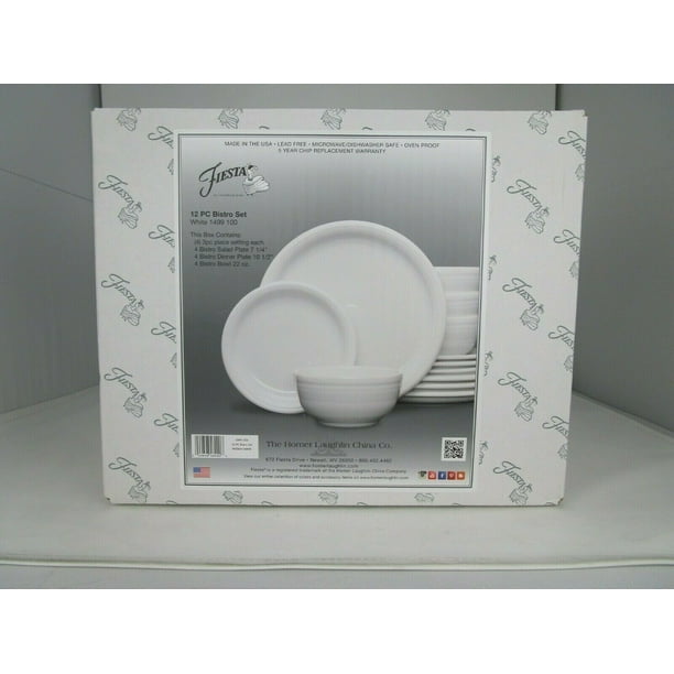 Fiesta 12piece Bistro Durable Ceramic Dinnerware Set White (4 Place