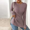 thumbnail image 5 of Ynynloco Sweaters for Women Striped Crew Neck Long Sleeve Side Slit Knit Pullover Tops Casual Slim Fit Comfy Fall Sweaters, 5 of 9