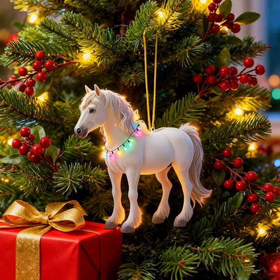 2026 Horse Christmas Ornament,2D Acrylic Horses Christmas Tree Decorations, Santa Hat Horses Pendant, Xmas Holiday Hanging Ornaments for Xmas Tree, New Year Horse Year Decor Gifts