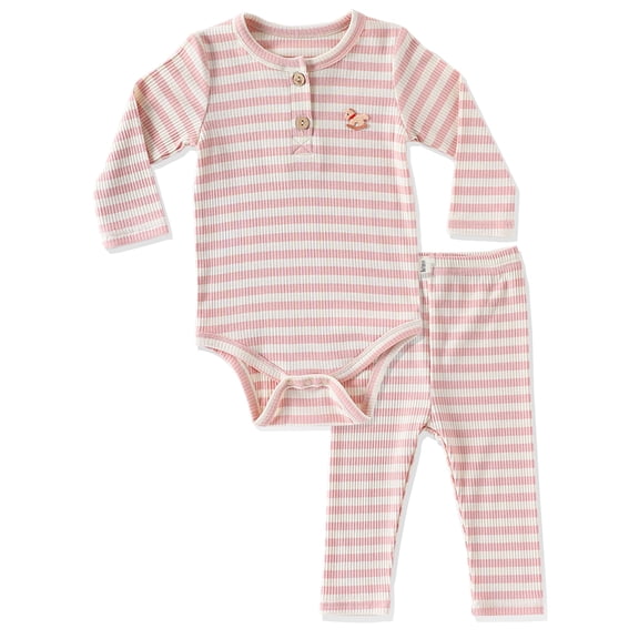 HWJAD Newborn Baby Girl Boy Clothes Knitted Rayon Long Sleeve Romper Long Pants Stripe Fall Winter Outfits Set