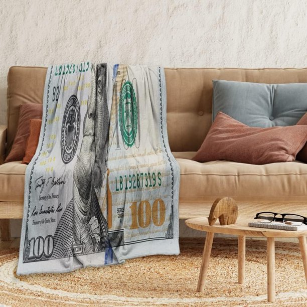 GDAKE Black Gold Money Blanket 100 Dollar Bills Pattern Print Million