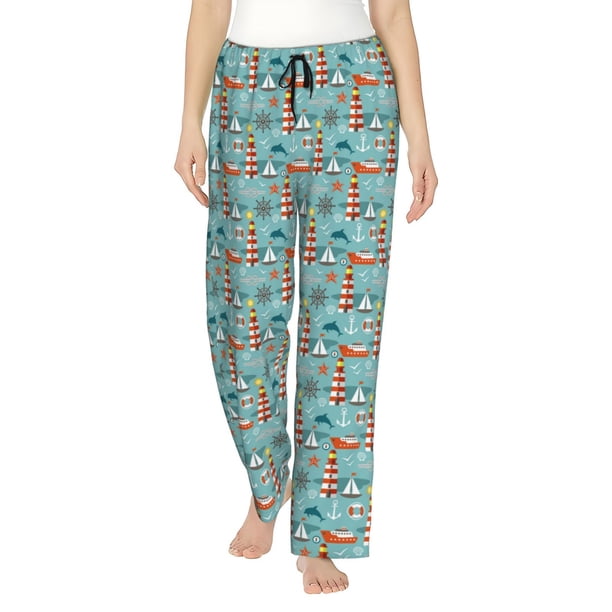Fotbe Sea Lighthouse Pantalones de Pijama para Mujer, Pantalones de Dormir, Pantalones Pj con Cordón y Bolsillos-XX-Large