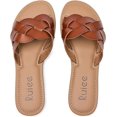 thumbnail image 4 of Women's Flat Slides Sandals, Round Open Toe Slip On Strapy Flip Flop Thong Summer Beach Shoes for Women 22007 Brown size8, 4 of 5