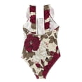 thumbnail image 2 of Girls Ruffled One Piece Swimsuit Summer Beach Vacation Swimwear Tank Swimsuit White and Crimson Roses Pattern, 2 of 8