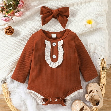 

Hunpta Infant Girls Long Sleeve Ruffles Romper Newborn Bodysuits Headbands Set