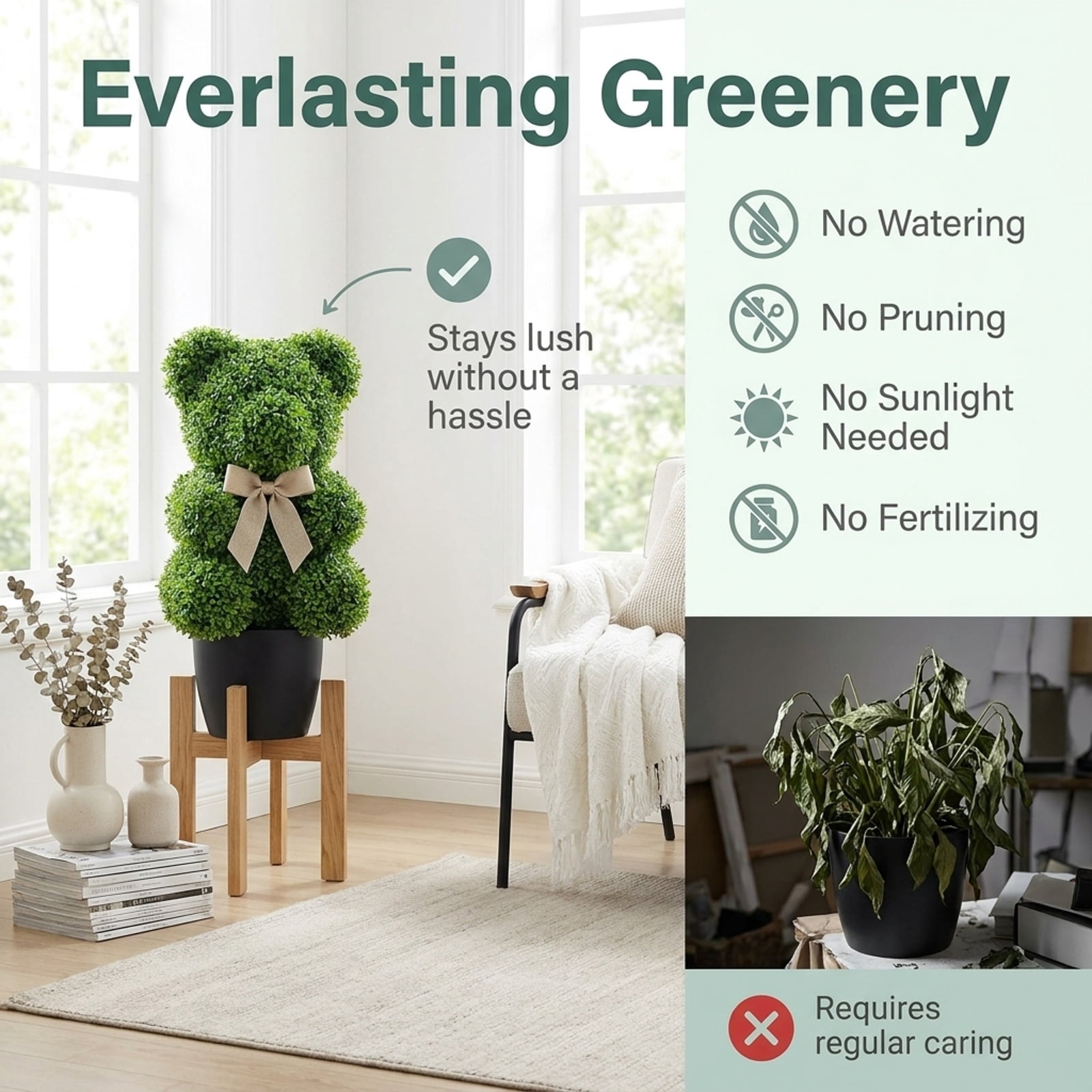 Vebreda Artificial Plant Decor, 2 Pieces Bear Topiary Trees with Pots Sun-resistant Bear-Shaped Boxwood Faux Plants, Charming Bear Design