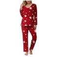 thumbnail image 1 of YOIAVAIOY Ensemble de Pyjama pour Femmes à Imprimé de Noël, Blocs de Couleur, Ensembles de Pyjama Graphiques de Noël, 2 Pcs, T-Shirts à Col Rond et Pantalons à Jambe Grand, Tenue de Nuit Décontractée Assortie, Violet, TTG, 1 of 6