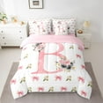 thumbnail image 2 of Homewish Initial Letter B 7 Pieces Bedding Comforter Set,Cute Bow Ribbon Full Bedding Set,Cute Flower Floral Fitted Sheet Flat Sheet For Girl,Breathable Bedroom Decoration Reversible, 2 of 8