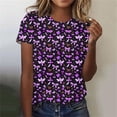 thumbnail image 2 of DondPO Women's T-Shirts Women's Awareness Shirt Purple Ribbon Floral Short Sleeve T Shirts Caring tops Shirts for Women Womens tops Gray L, 2 of 5