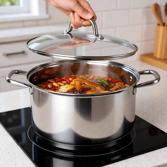 10-Quart Stainless Steel Soup Pot with Lid – Large Stockpot for Pasta, Boiling, and Soup Making