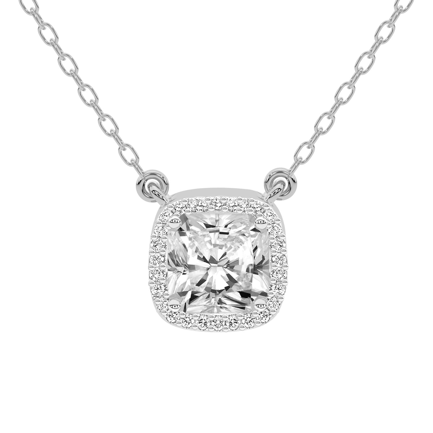Diamond Pendant Necklace For Women | 2 Carat IGI Certified Radiant Shape  Lab Grown Diamond | Flaire Halo Lab Diamond Pendant Necklace In 14K White 