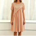 thumbnail image 4 of Snorda Dresses for Women Stripped Dress with Short Sleeves and Round Neck Irregular Spliced Dress Casual Loose Breathable Soft Summer Dresses for Women All-Day Comfortable Wear, 4 of 7