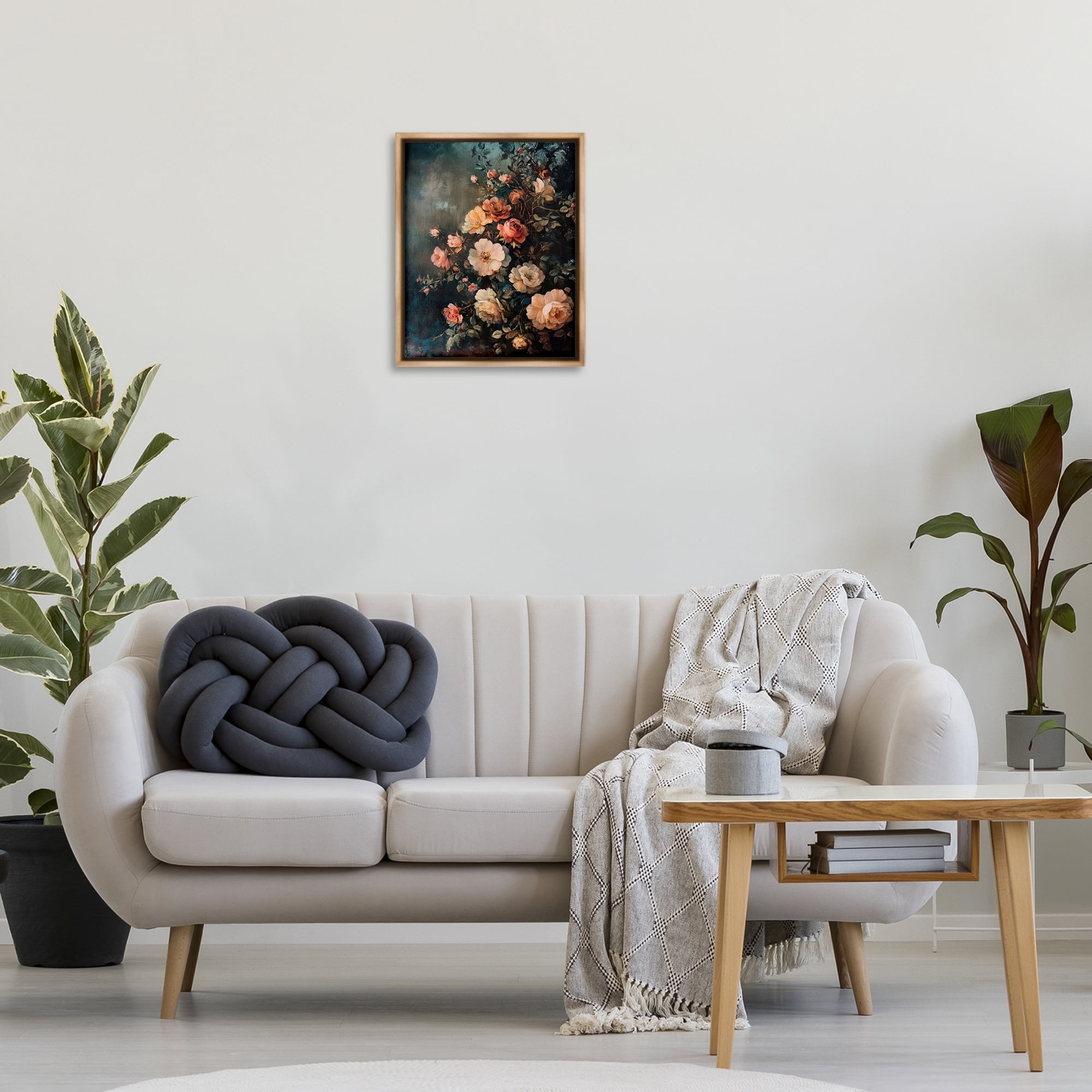 Stupell Industries Dark Rose Florals Plants & Flowers Painting Brown Floater Framed Canvas Art Print Wall Art, 17 x 21