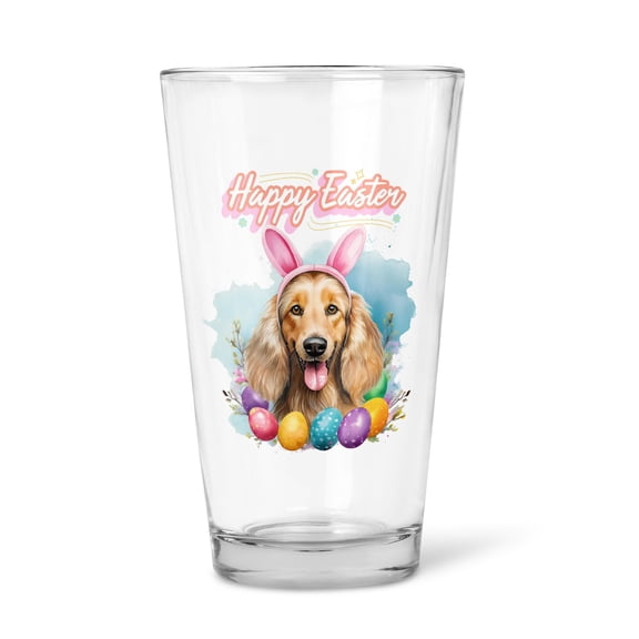 Happy Easter Afghan Hound with Bunny Ear Headband and Flowers 16oz Pint Beer Glass Mug Dog Lover Beer Glasses Cup - 13001