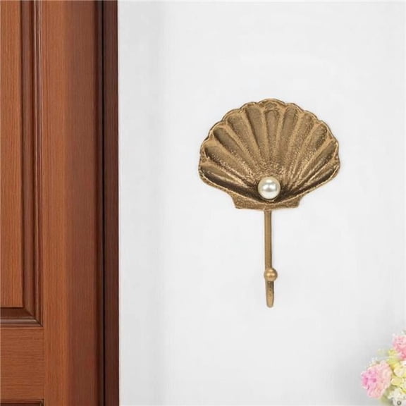 HomeRoots 612073 4 in. Gold Cast Iron Seashell Wall Hook