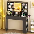 thumbnail image 4 of Ktaxon Makeup Vanity w/ Visible Glass Top, Get Ready with Me Vanity with Mirror, LED Sliding Mirror,Black, 4 of 10