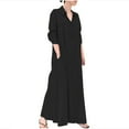 thumbnail image 2 of Aobny Office Vacation Dresses for Women 2025 Flowy Black Shirt Dress Collared Long Sleeve Maxi Cute Summer Dresses, 2 of 8