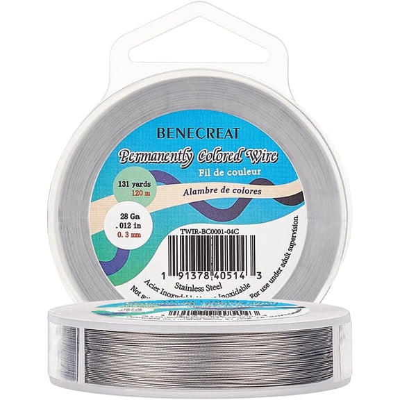 394-Feet 0.01inch (0.3mm) 7-Strand LightGrey Bead String Wire Nylon Coated Stainless Steel Wire for Necklace Bracelet Beading Craft Work Light Grey 1roll