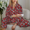 thumbnail image 5 of KLL Red Floral Print Women's Long Sleeve Pajamas with Pants Sleepwear Loungewear 2 Set-Small, 5 of 7