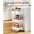thumbnail image 3 of 3-Tier Rolling Cart with Wheels - Rolling Storage Cart with Hanging Cups & Hooks - Mobile Utility Cart for Office, Kitchen, Craft Room - Art & Craft Organizer, White, PIUC06W, 3 of 14