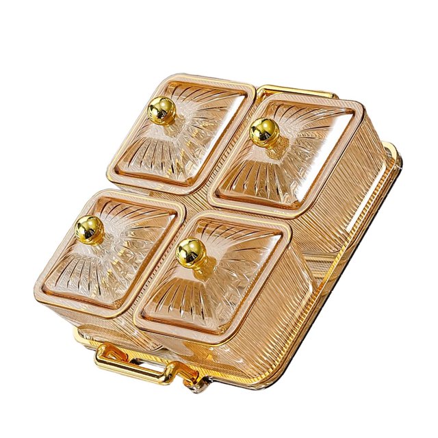 kurtrusly Luxury Snacks Fruit Plate with Double Handle for Holiday Seasoning Snacks Gold 4 Bowls Medium 1Set