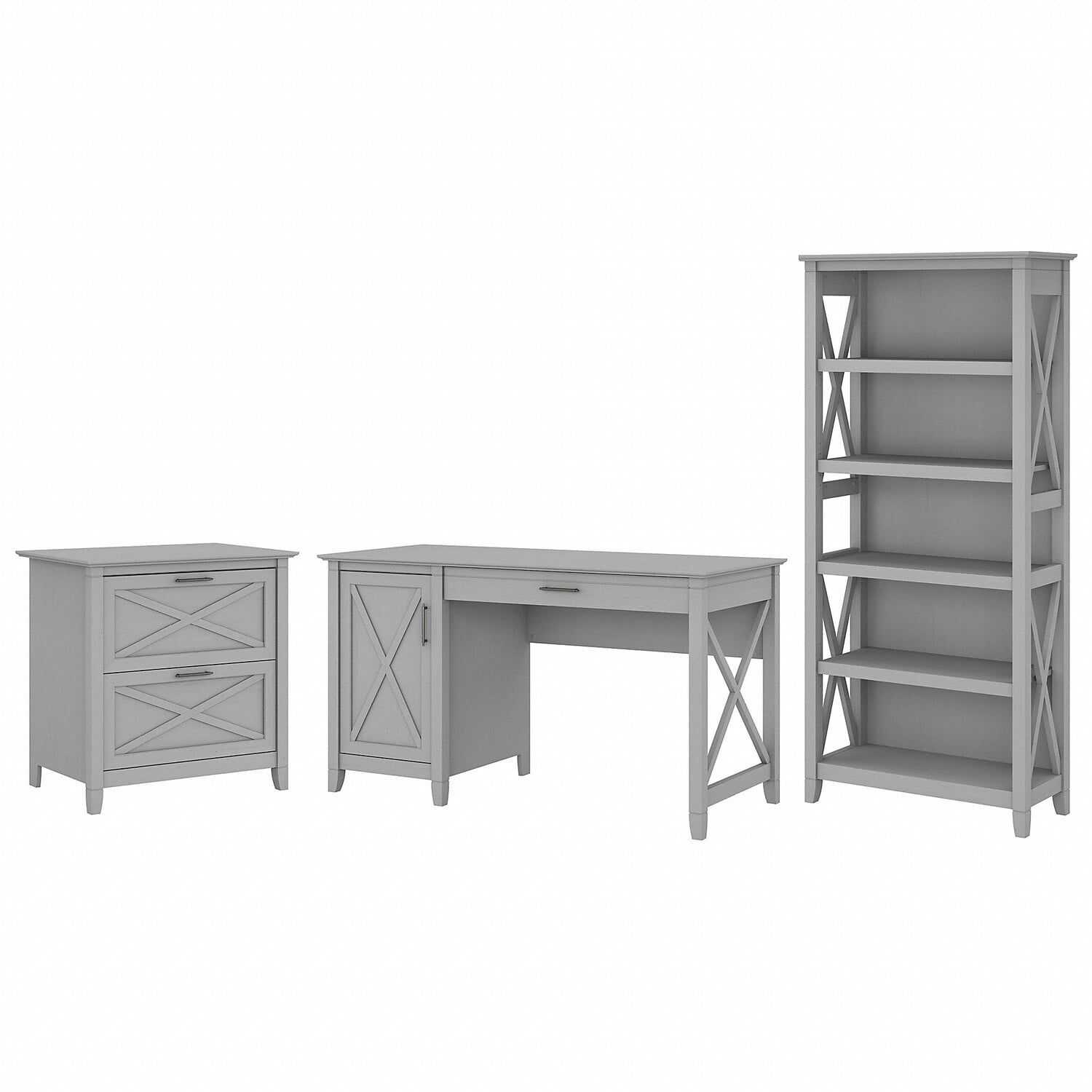 Pure White Oak Bush Furniture Key West 54W Computer Desk with Storage and 2 Drawer Mobile File Cabinet 
