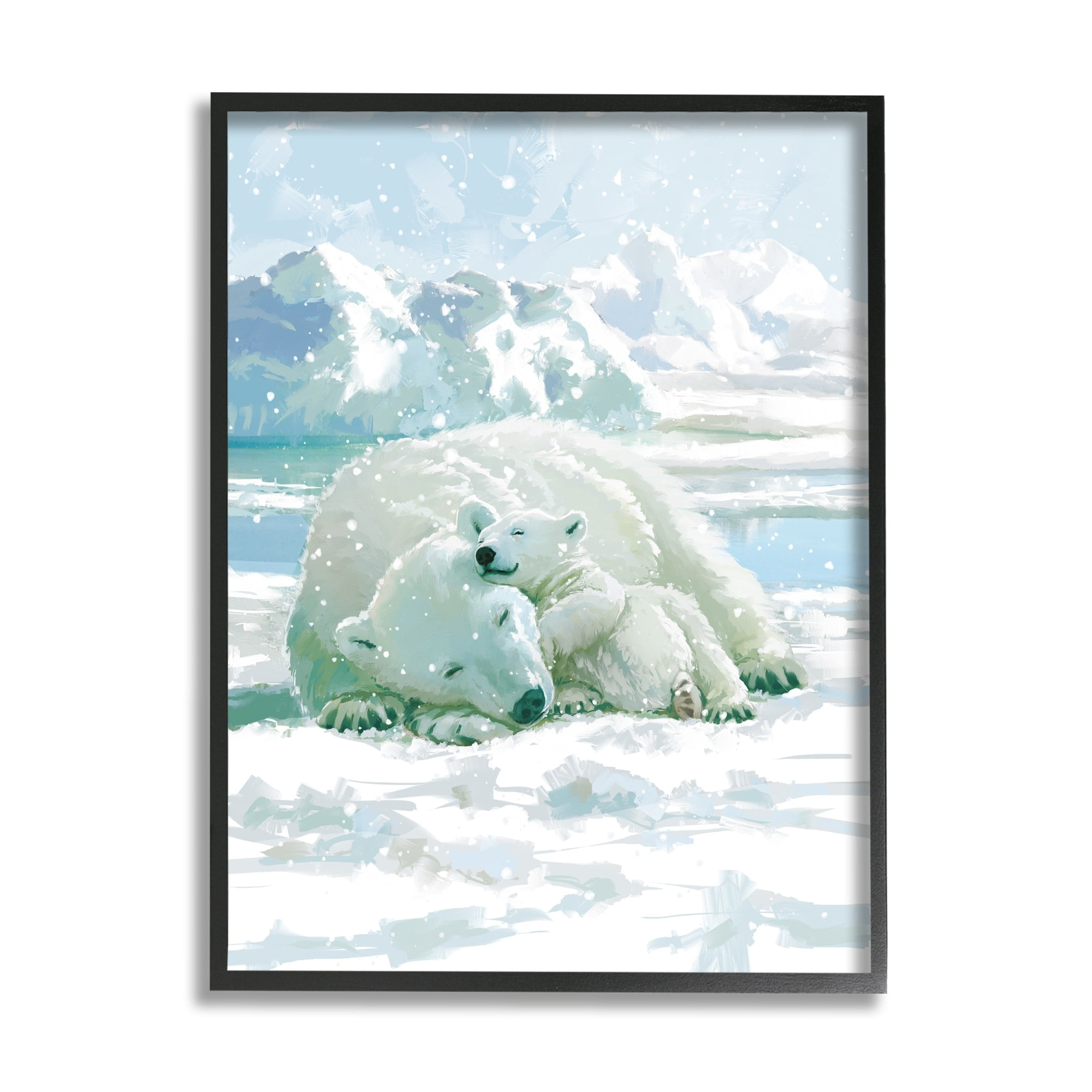 Stupell Industries Polar Bears Cuddling Snowy Scene Animals & Insects Painting Gray Framed Art Print Wall Art