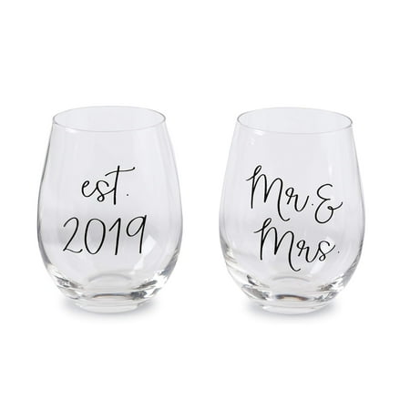 - Mud Pie 44600021 Established 2019 Mrs Wedding Wine Glass Set One Size Black