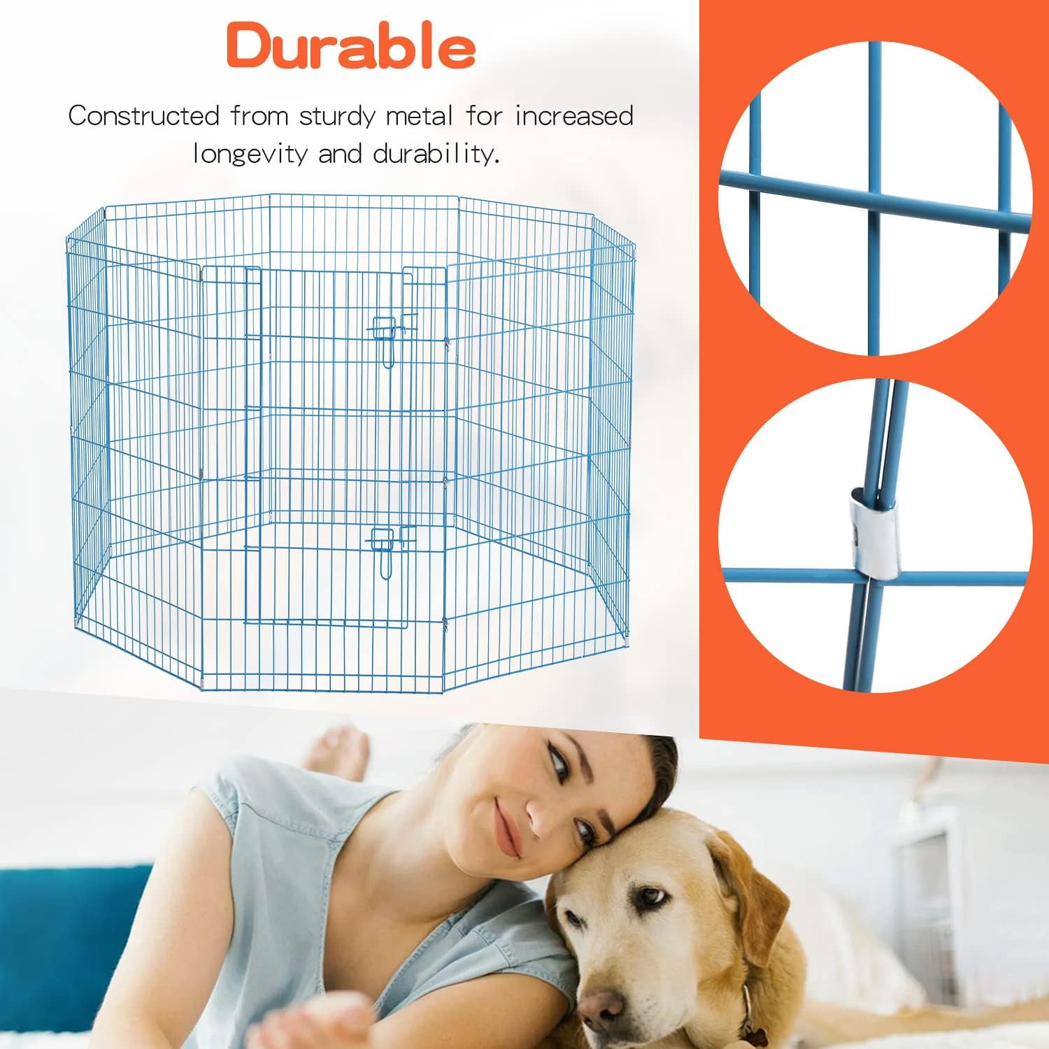 Dkelincs 42 inch Tall Dog Fence Outdoor Dog Playpens Portable Foldable Pet Crate Kennel-8 Panel, Blue