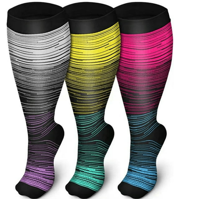 CHUANK 3 Pairs Plus Size Compression Socks for Women Men Wide Calf 20-30 mmHg Extra Large for Circulation Support Recovery XXL