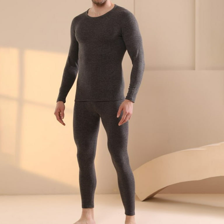 Male Winter Silk And Wool Plush Thickened Thermal Underwear Set With Double