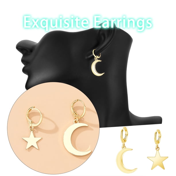 HomeKingdee Women's Star and Moon Earrings - Alloy Gold Color Fashion Earrings for Girls and Women, Perfect for Different Occasions
