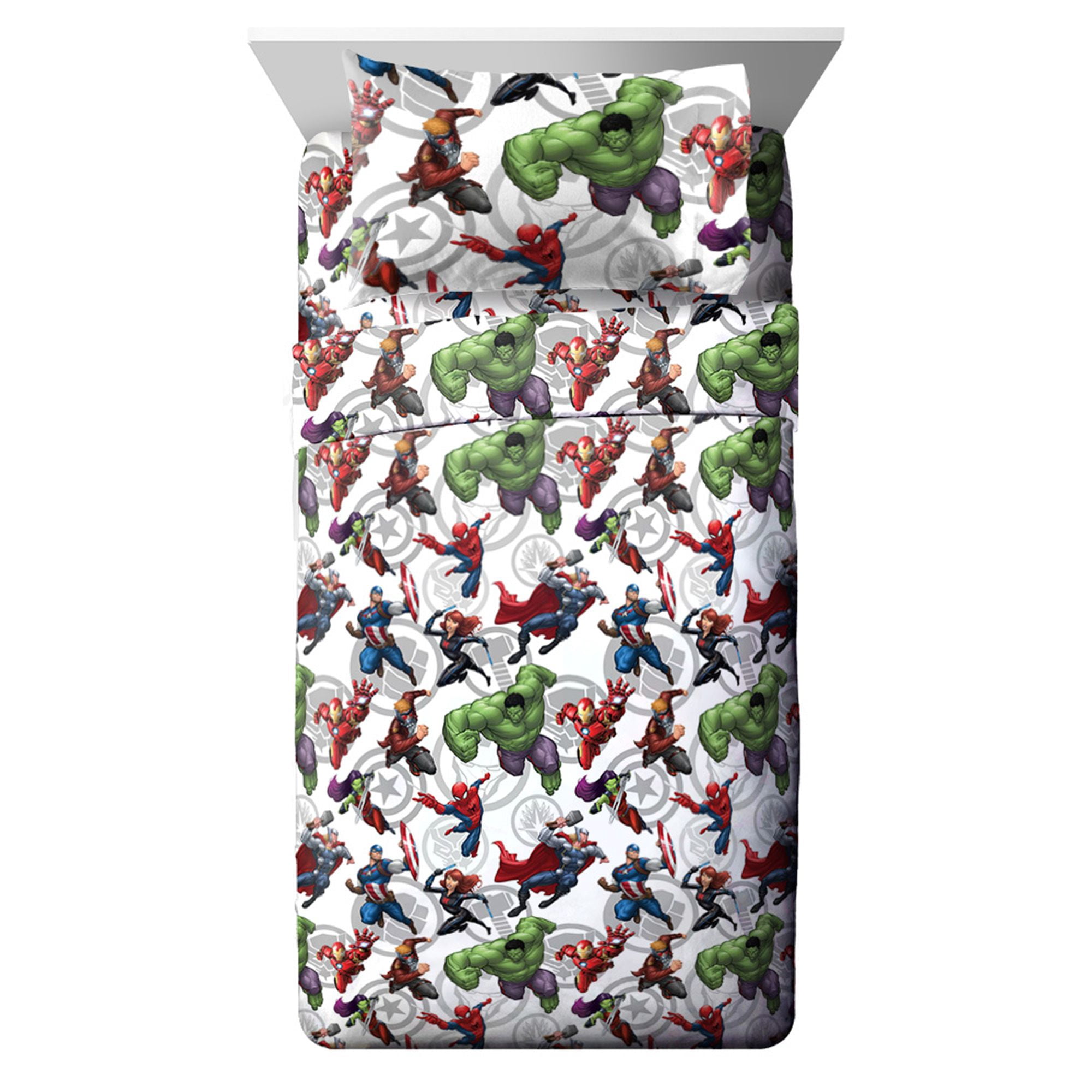 Marvel Avengers Superhero Team Kids 5 Piece Full Bed Set, 100% Microfiber, Blue