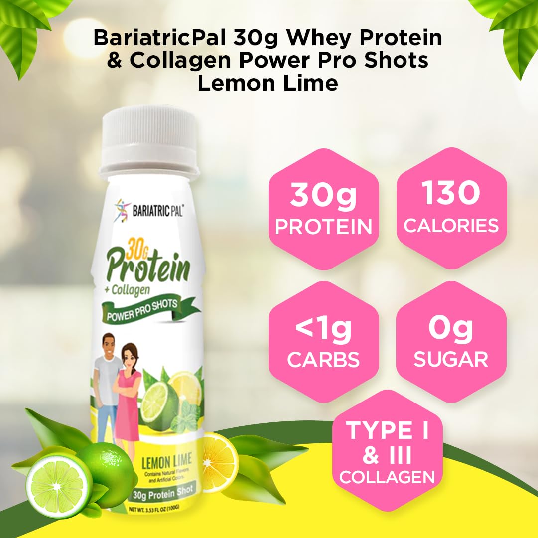 BariatricPal 30g Whey Protein & Collagen Power Pro Shots - Lemon Lime (12-Pack)