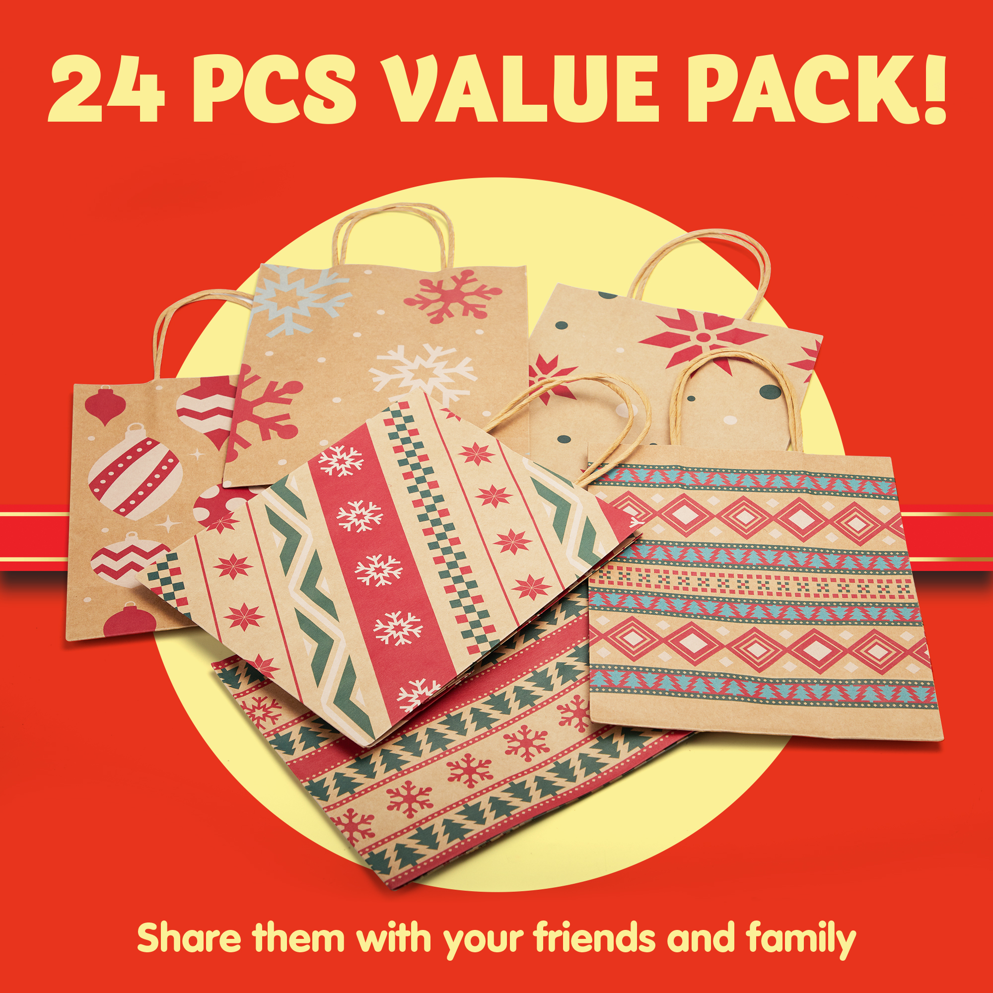 Joyfy Christmas Kraft Gift Bags With Handles - 24 Pack photo 6