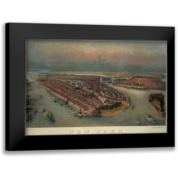 Unknown 14x11 Black Modern Framed Museum Art Print Titled - Birds-eye view of Manhattan, New York