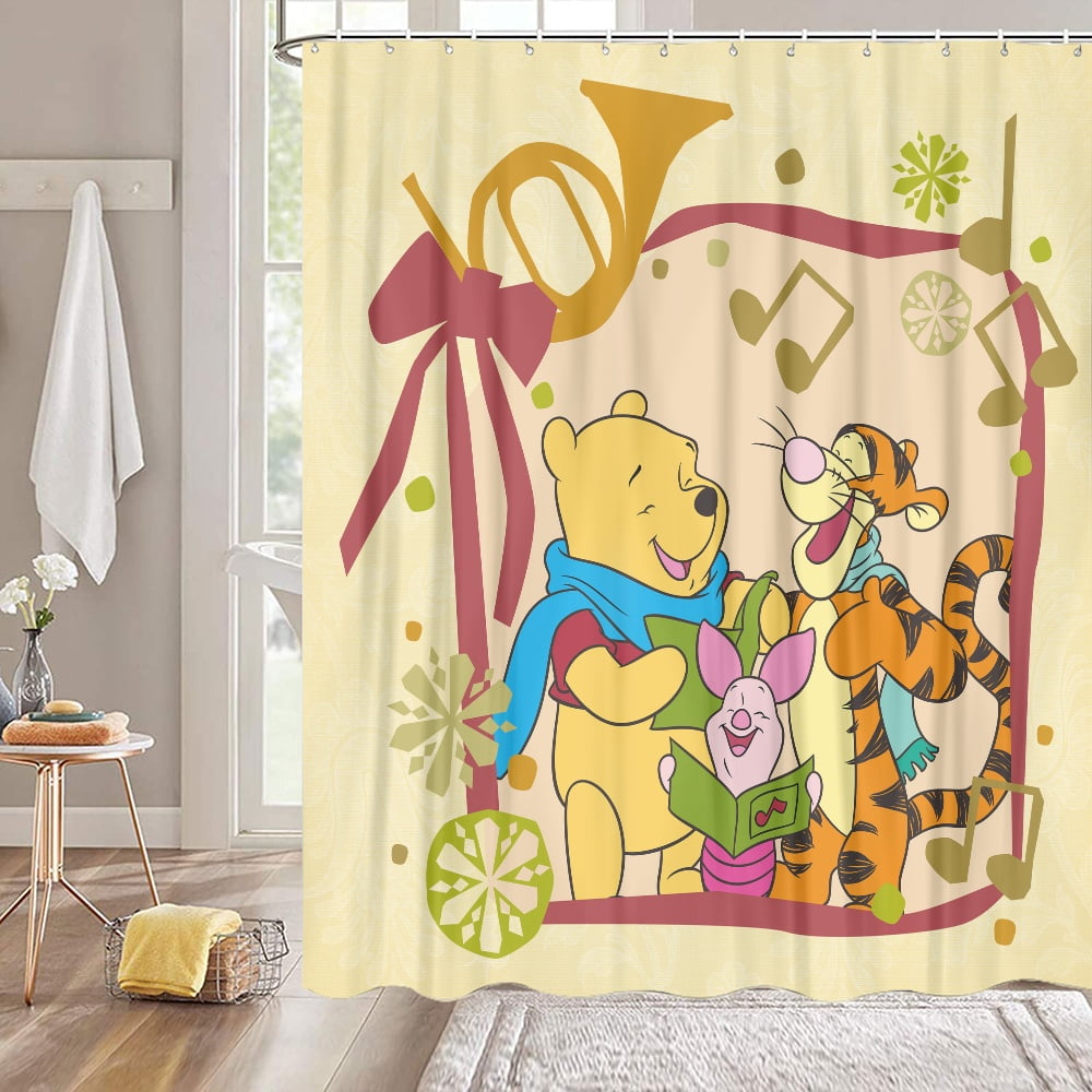 Cute Winnie the Pooh Waterproof Shower Curtains Design 35x72 Inch