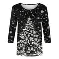 thumbnail image 5 of qolati Oversized Christmas T-Shirts 3/4 Sleeve Length Holiday Graphic Tee with Flash Glitter Xmas Tree Print Cute Casual Loose Fit Tunics Blouse for Party White S, 5 of 5