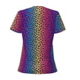 thumbnail image 3 of Goofa Leopard Neon Rainbow Gradient Pattern Womens Deep V Neck Low Cut Tops Casual Summer Short Sleeve Ribbed Knit T-Shirts-Large, 3 of 5