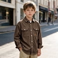 thumbnail image 2 of Fesfesfes Boys Corduroy Shirt Jacket Long Sleeve Button Down with Double Chest Pockets Relaxed Fit Casual Outerwear for School Outdoor Wear 4-14 Years, 2 of 7
