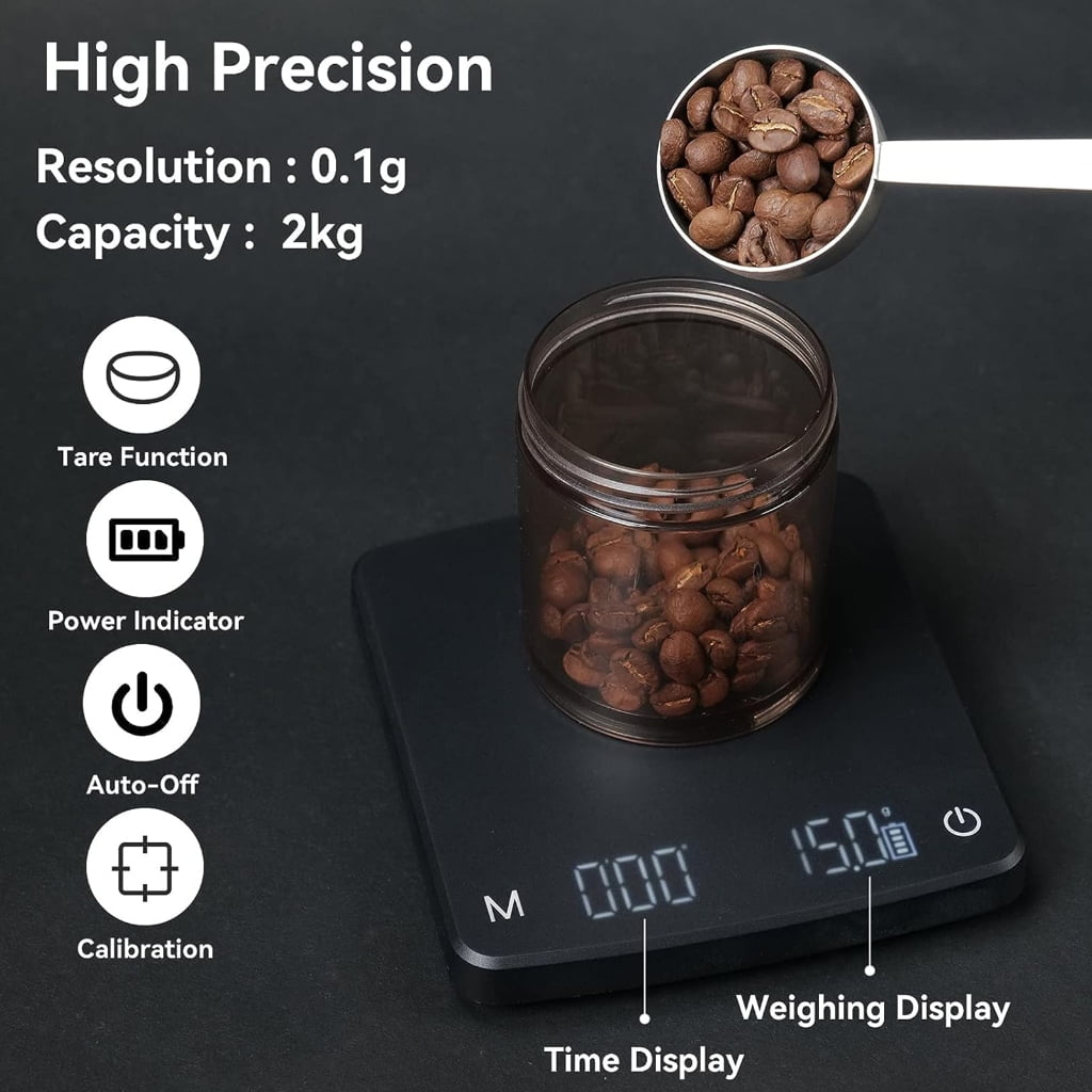 Digital Kitchen Scale with Timer Drip Espresso Scale 2/3kg/0.1g High Precision
