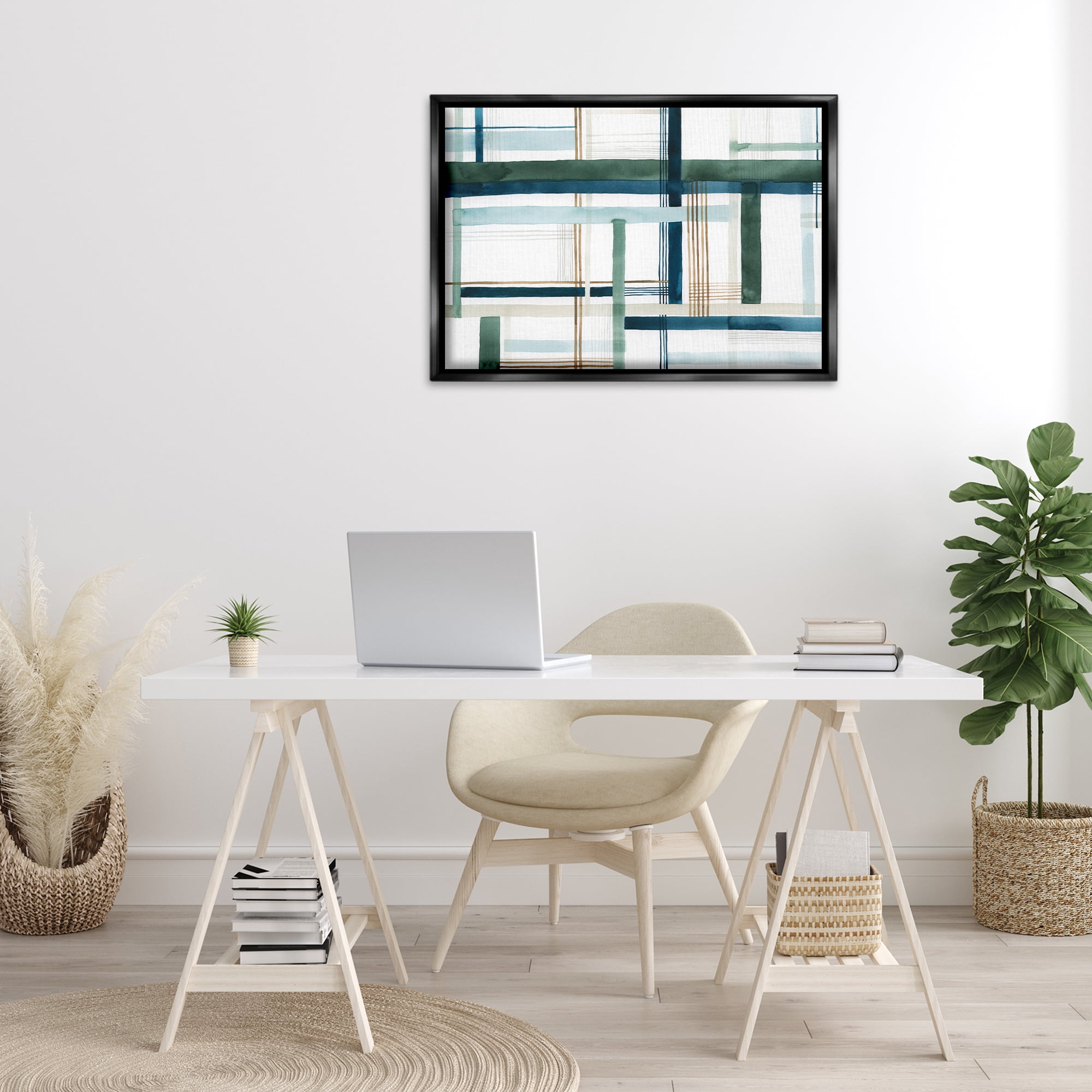 Stupell Industries Layered Woven Pattern Abstract Painting Black Floater Framed Canvas Art Print Wall Art, 31 x 21