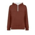 thumbnail image 5 of Aobny Hoodie Fall Outfits for Women Plain Brown Quarter Zip Hooded Long Sleeve Womens Tops Casual,M, 5 of 5