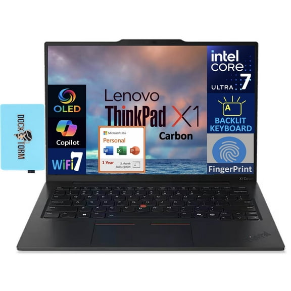Lenovo Thinkpad X1 Carbon Gen 13 Business Laptop 14.0in OLED 2.8K Display (Intel Ultra 7-268V, 32GB LPDDR5X, 4TB PCIe SSD, Intel Arc 140V, Backlit KB, Win 11 Pro) w/Microsoft 365 Personal, DKZ Hub