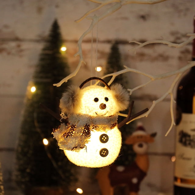Adorno de muñeco de nieve Fiudx con luz navideña y bufanda a rayas para niños