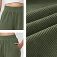 thumbnail image 5 of ZHYou No Boundarie Womens Casual Pants Corduroy High Waist Pull On Soft Wide Leg Baggy Fit Trousers with Pockets,Green,Size S, 5 of 9