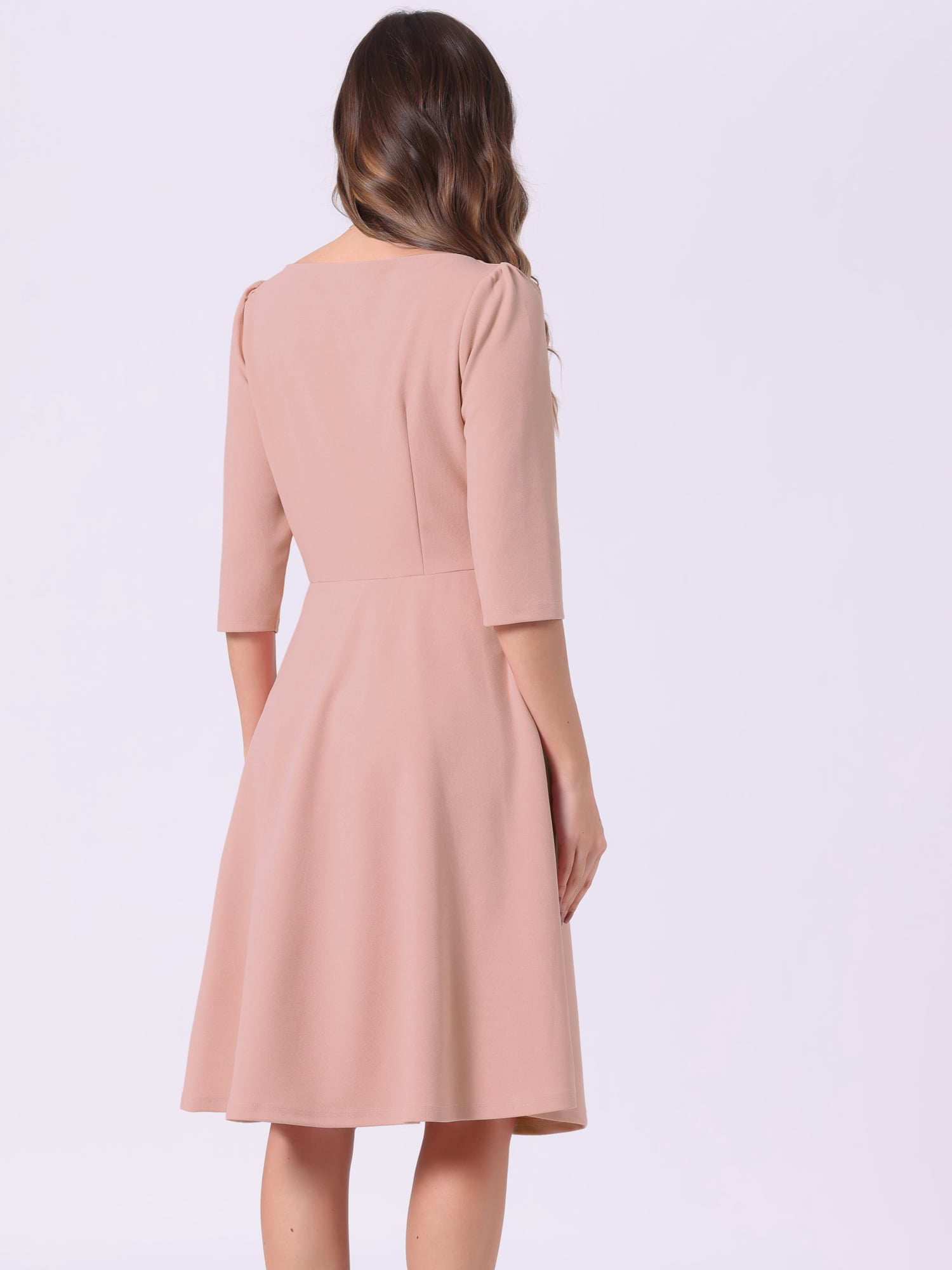 DARING DIVA Midi Boat Neck Short Sleeves A-Line Office Dress S Pink