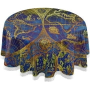 SKYSONIC 60" Nautical Map Round Table Cloth, Spill Proof Wrinkle-Free Oil-Proof Waterproof Microfiber Tablecloth for Kitchen Dinning Room Party Home Picnic, Diameter Table Cover